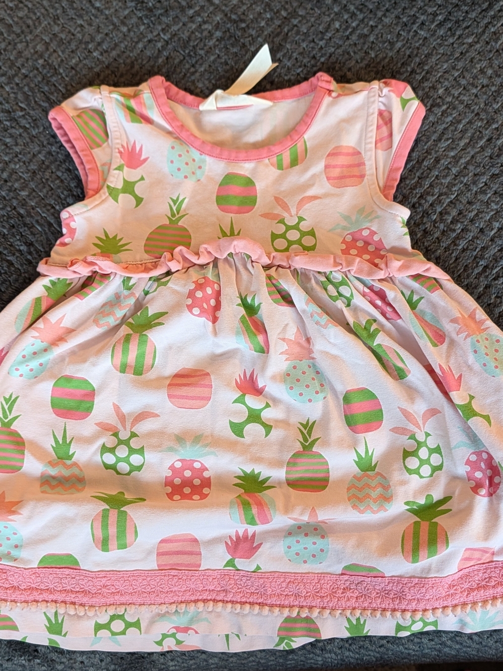 Matilda Jane Baby Girl Pink Pineapple Flutter Sleeve Dress Pom Pom Trim 2T